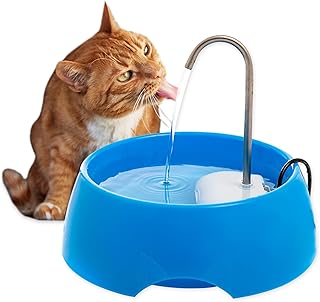 AMICUS - Aqua Mini Pet Water Fountain - Automatic Pet Drinking Bowl for Cats and Dogs, Water Dispenser, Stainless Steel Portable Faucet, Compatible with Replacement Filter - Blue