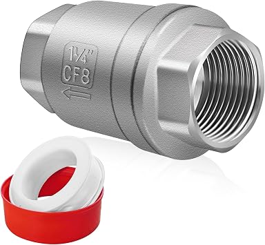 Boltigen 1-1/4 inch Spring Check Valve, 304 Stainless Steel CF8 Non Return One Way Horizontal Check Valve, Vertical Inline Water Check Valve for Well, Pump, Tank, Backflow Prevention, WOG 1000