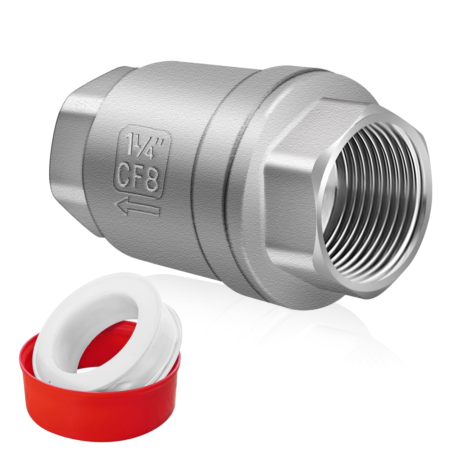 Boltigen Válvula de retención de resorte de 1-1/4 pulgadas, válvula de retención horizontal de acero inoxidable 304 CF8 sin retorno unidireccional, válvula de retención de agua vertical en línea para