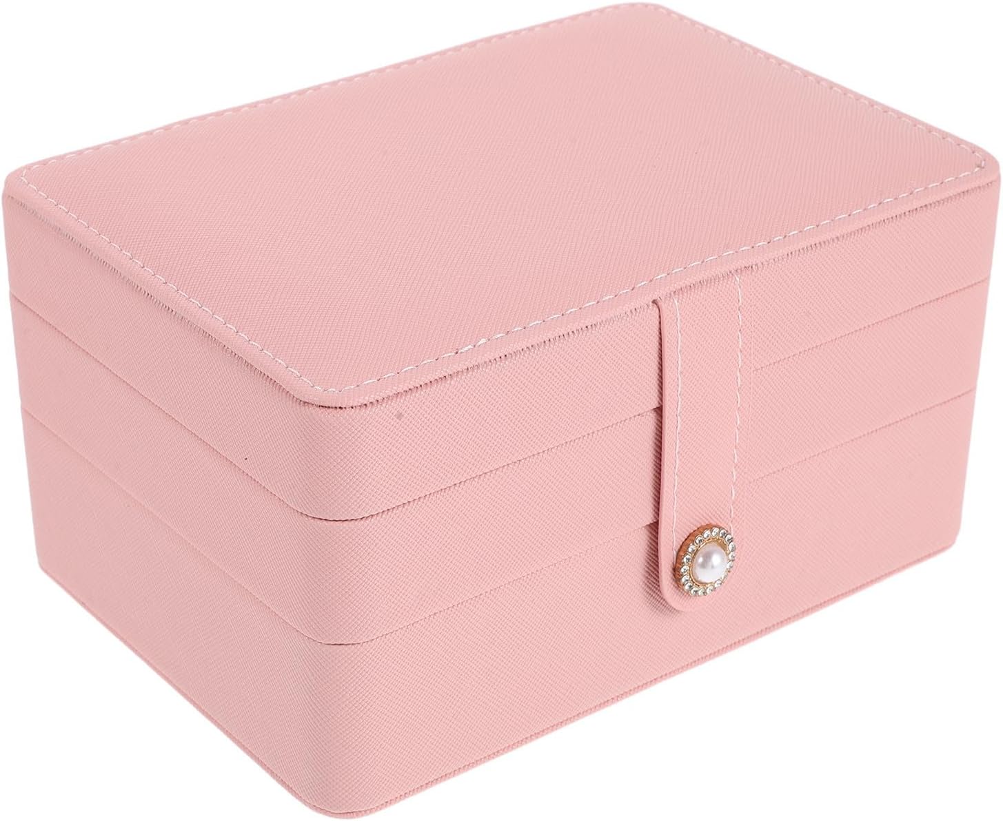 Portable Jewelry Storage Case with Mirror, Multilayer Pink Box