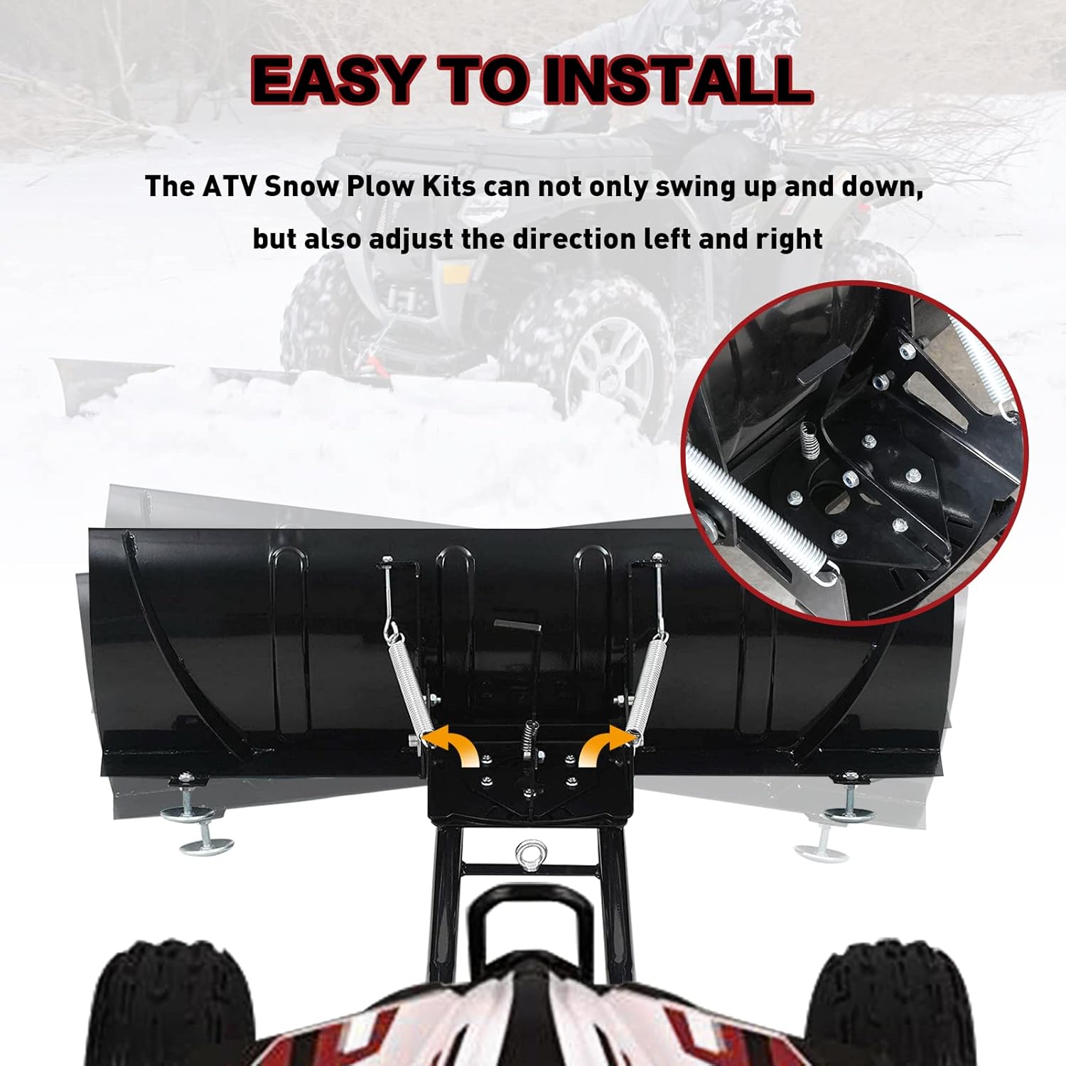 1PC 45 Inch ATV Snow Plow Heavy Duty Universal Snow Plow Kit Adjustable for Pickup Trucks UTV ATV Arctic Cat Access Kawasaki Honda Aeon Crossland Black