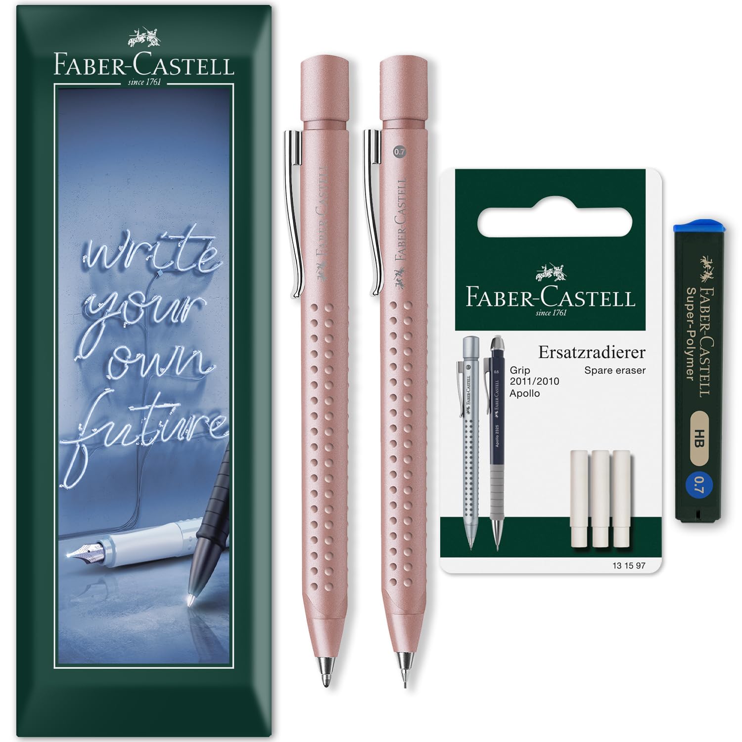 Faber-Castell Grip 2011 Stift- & Druckbleistiftset, Pale Rose