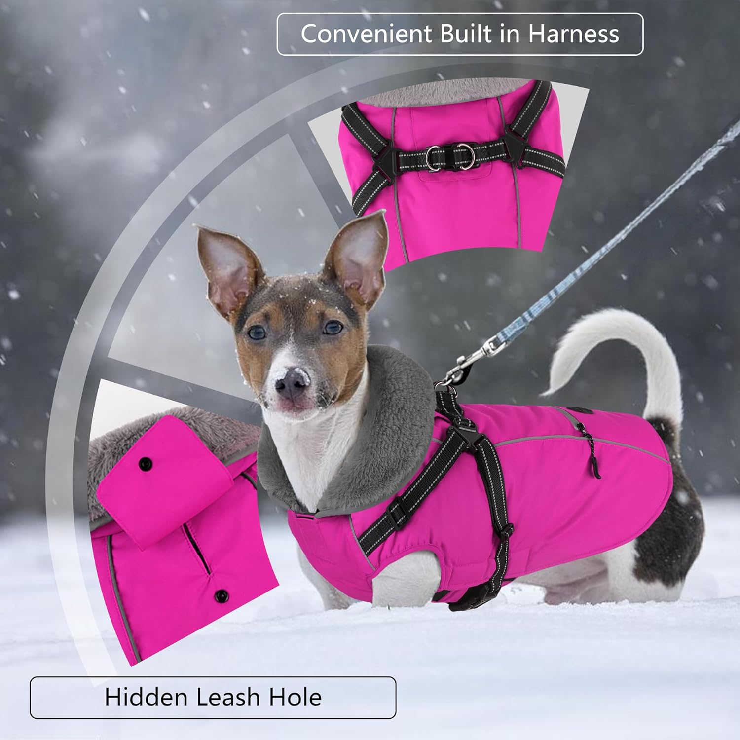Dogcheer Dog Coat, Waterproof Dog Winter Jacket with Harness, Reflective Adjustable Puppy Cold Weather Coats with Pockets, Christmas Pet Fleece Jacket Snowsuit for Small Medium Large Dogs Pink XS - Image 2