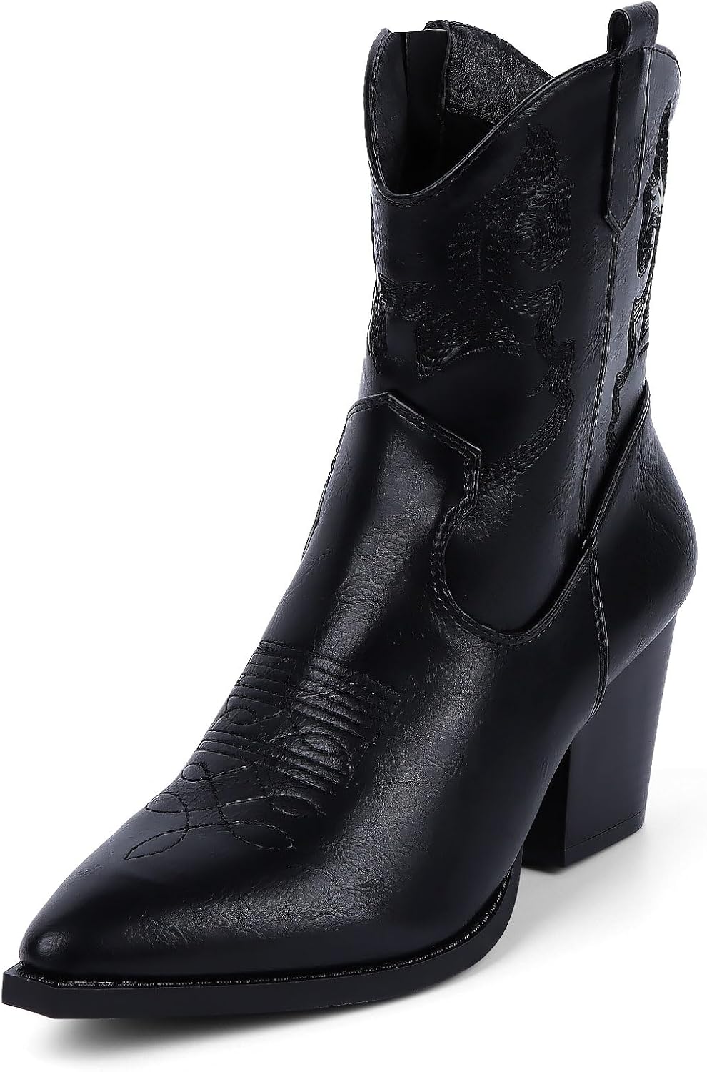 Women Ankle Cowboy Boots Western Cowgirl Boots Pointed Toe Booties Chunky Heel Embroidered Upper Zipper Pull on Ladies Short Boot