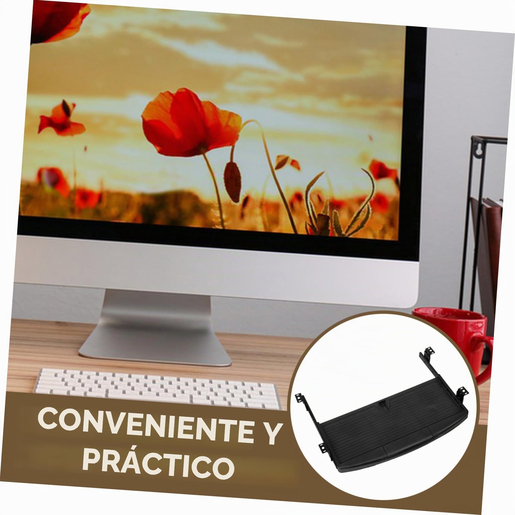 Bandeja Teclado Extraíble bajo Escritorio Plástico y Metal Resistente Organizador Oficina Montaje sin Taladro