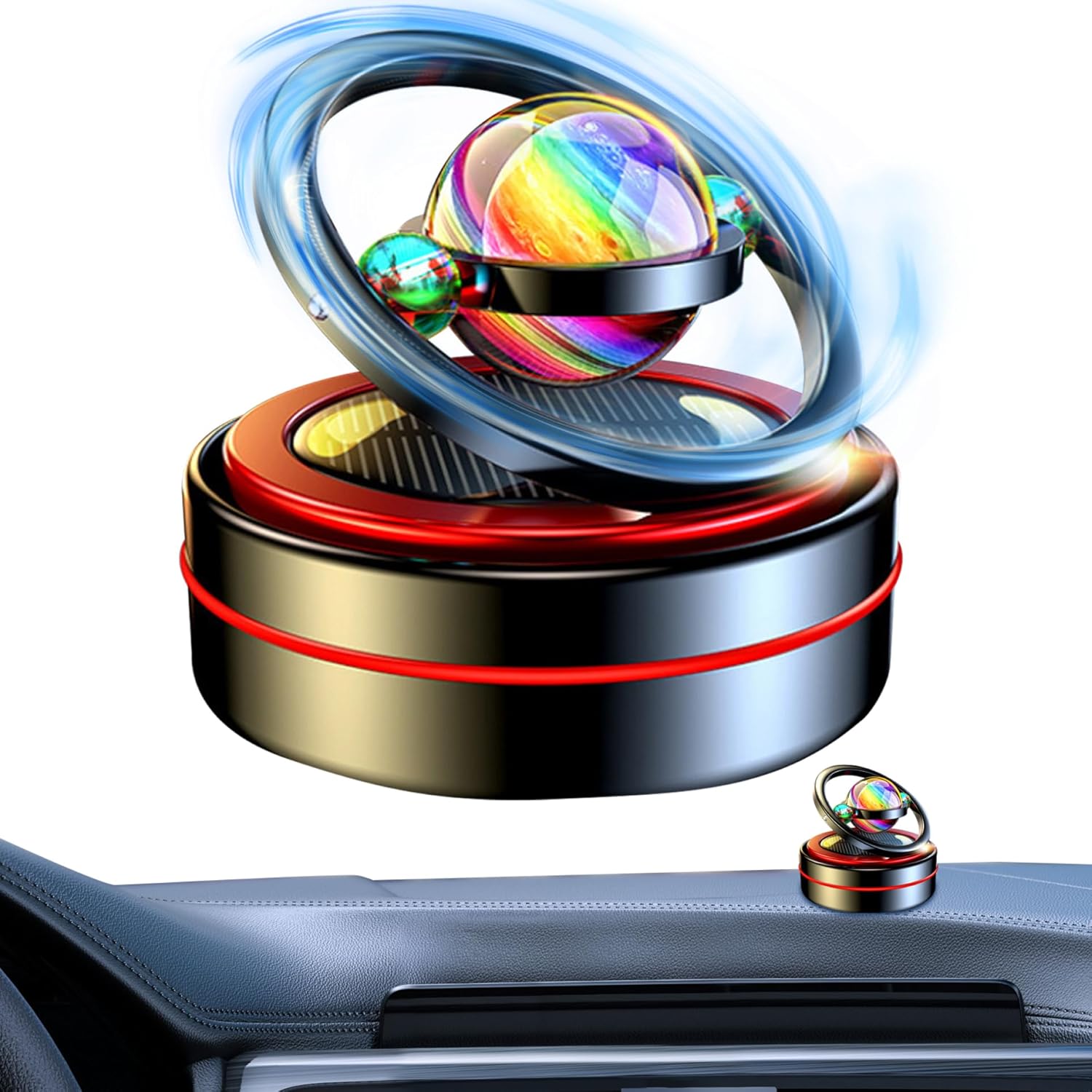 Car Diffuser Air Freshener, Solar Rotating Aromatherapy Rotating Car Diffuser Dashboard Ornaments with 6 Aroma Tablet for Vehicle Home Office Women Men Black