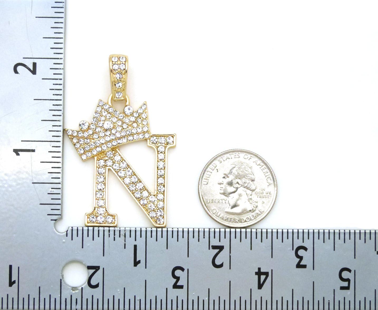 Fashion 21 Iced Out King Crown Alphabet N Pendant 24" Various Chain Necklace in Gold, Silver Tone (Gold / 2mm 24" Box Chain)
