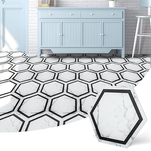 Art3d 30-Pack Hexagon Peel and Stick Flooring Tile Marble Look,