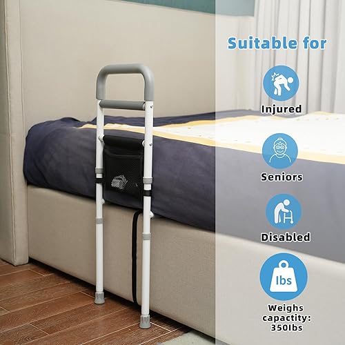 Miniatura 6 de Rieles de cama para adultos mayores, riel de asistencia de cama ajustable para personas mayores, prevención de caídas con pata de apoyo, barra de