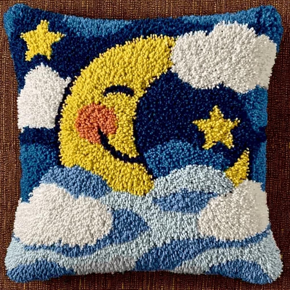 WallustrioaW Latch Hook Cushion Kits 17x17in,Cartoon Stars and Moon