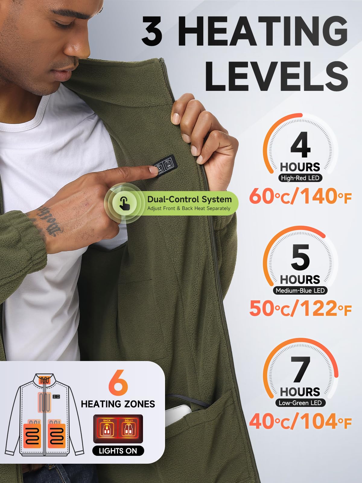 LABEWVI Giubbotto riscaldabile per uomo e donna, giacca riscaldata con power bank da 10000 mAh, C1, giacca termica in pile polare, gilet termico USB con batteria