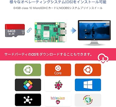 Starter Kit for Raspberry Pi 4 Model B Starter Kit/Raspberry Pi 4B 4GB RAM with Technical Approval Mark/Micro SDHC Card 64GB with NOOBS Pre-installed/Easy to Install Case/5.1V/3A Type-C