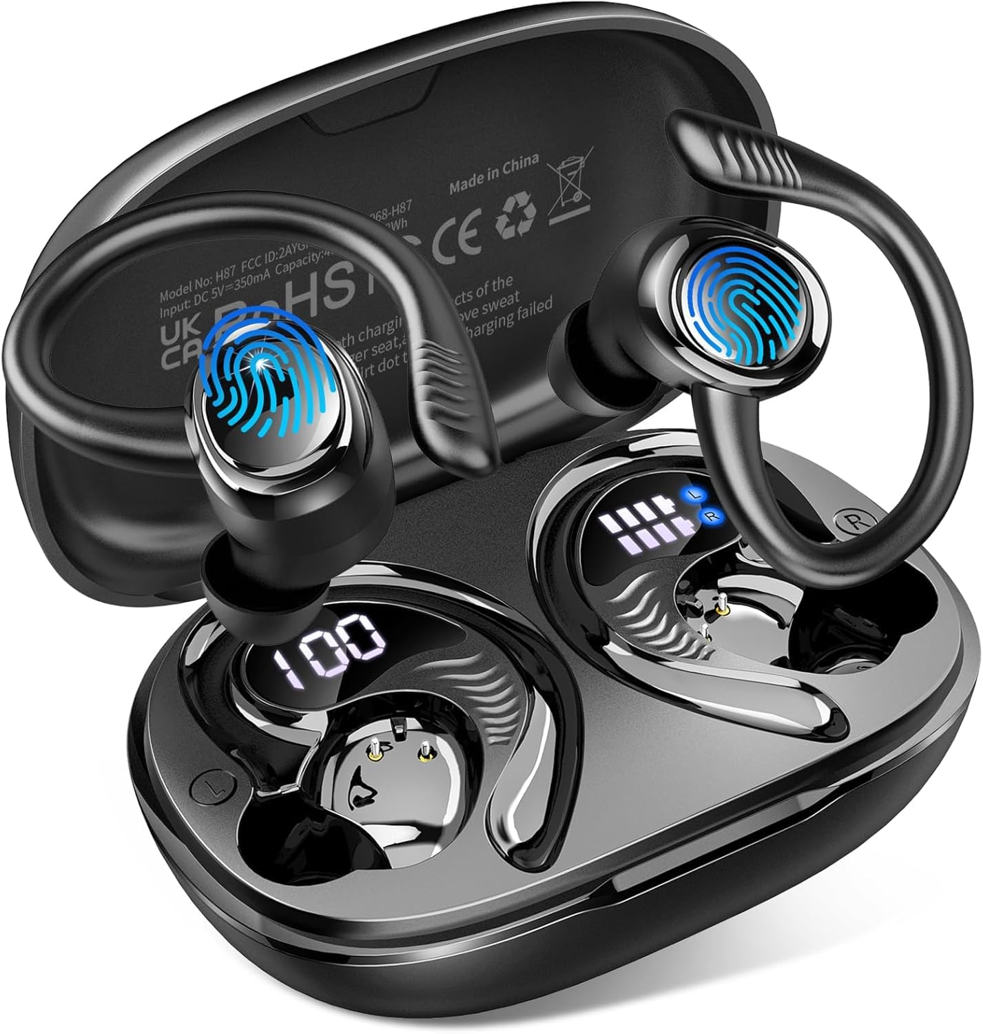 Bluetooth 5.4 Kopfhörer Sport, 2026 In Ear Kopfhörer Kabellos Bluetooth | 50H Noise Cancelling Ear buds mit 6D Tiefe Bass/4 ENC Mic, Over-Ear Sportkopfhörer mit Ohrhaken, IP7 Wasserdicht Ohrhörer