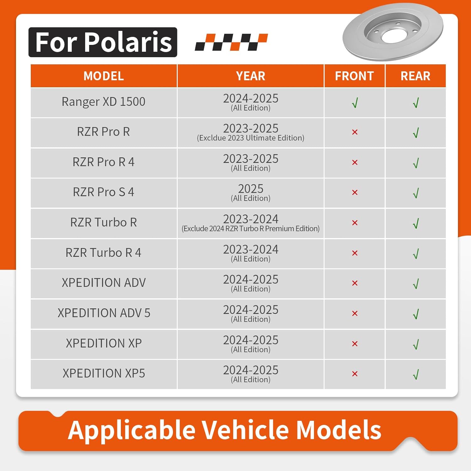Front or Rear Brake Rotor For Polaris Ranger XD 1500 (Front + Rear) RZR Pro Turbo R S For POLARIS XPEDITION ADV XP 2023-2025 1914169