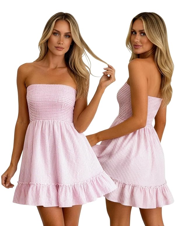 EG CHRIS G 2026 Women's Tube Top Dress Summer Sundress (S,Pink Stripes) by EG CHRIS G - Used condition - US$29.24