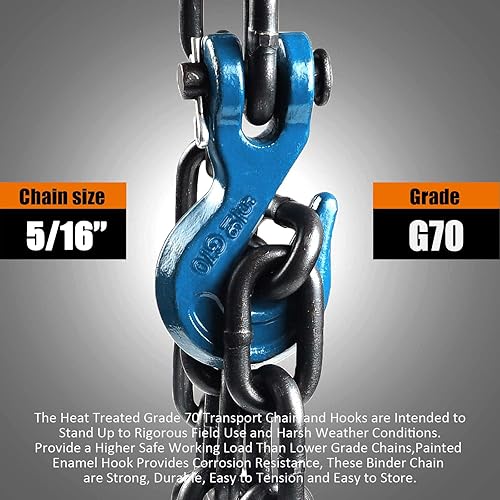 Miniatura 8 de Cadena de transporte de 14 pulgadas, cadenas de amarre de 12 pies para remolques, cadena de remolque G70, con ganchos de agarre de horquilla,