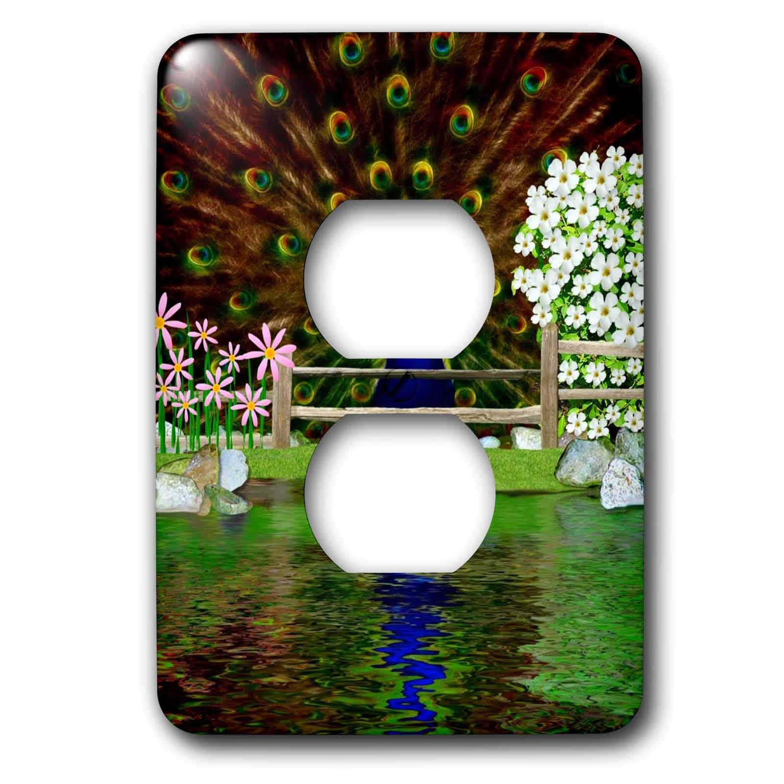 Plaque double prise Peacock Reflections 3dRose lsp_23318_6 finition luxe