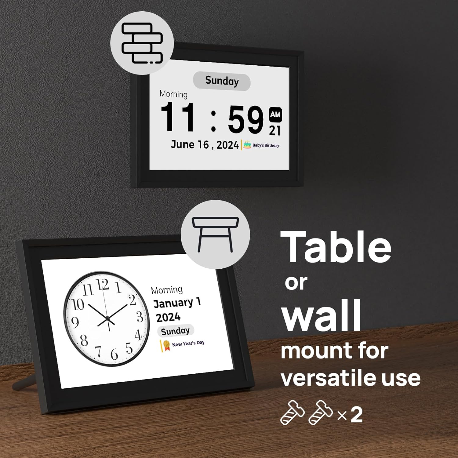 Touchscreen Digital Calendar Day Clock for Seniors 10.1 Inch, Voice Alarm | Medication Reminder | WiFi Accurate Time, Customizable Gift for Elderly or Dementia Alzheimers - Black