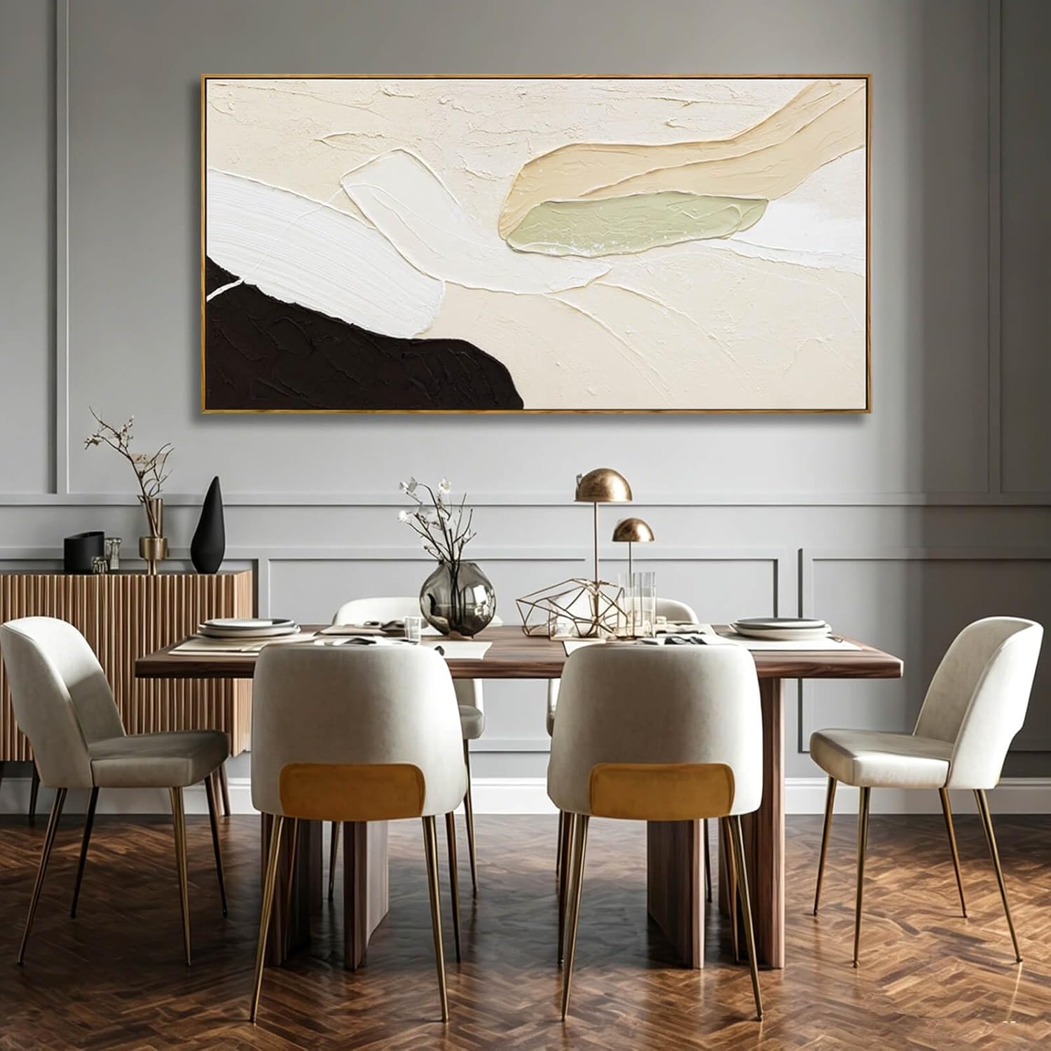 Artexist Abstract Canvas Wall Art for Living Room Black Beige Green Textured Oil Paintings Wall Decor Pictures for Bedroom Office Home Decoration 29"x58"