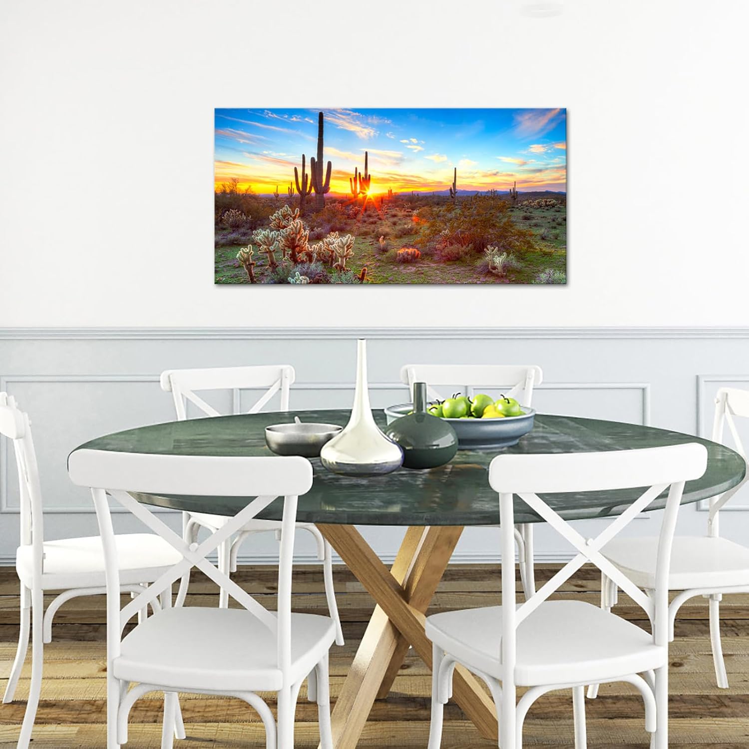 sechars Arizona Sonoran Desert Wall Art Botanical Cactus in Sunset Landscape Pictures Painting Canvas Print Southwest Decor for Office Living Room Ready to Hang 24x48 Inch
