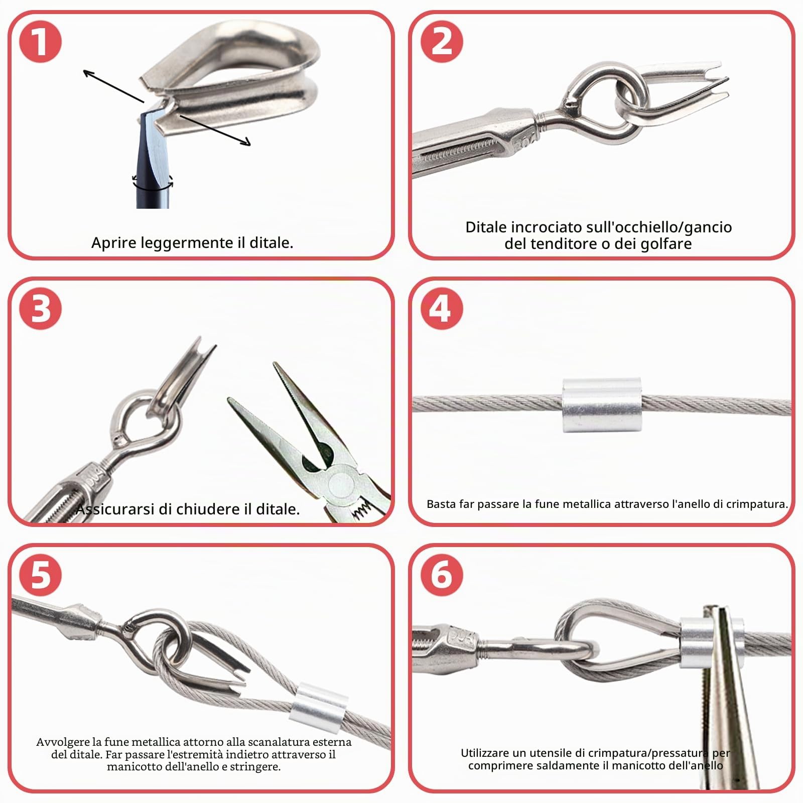 Set di 64 Corde in Acciaio Inox 304, 35 m, Spesse 3 mm, Con Tenditori per Piante Rampicanti, Tende e Recinzioni