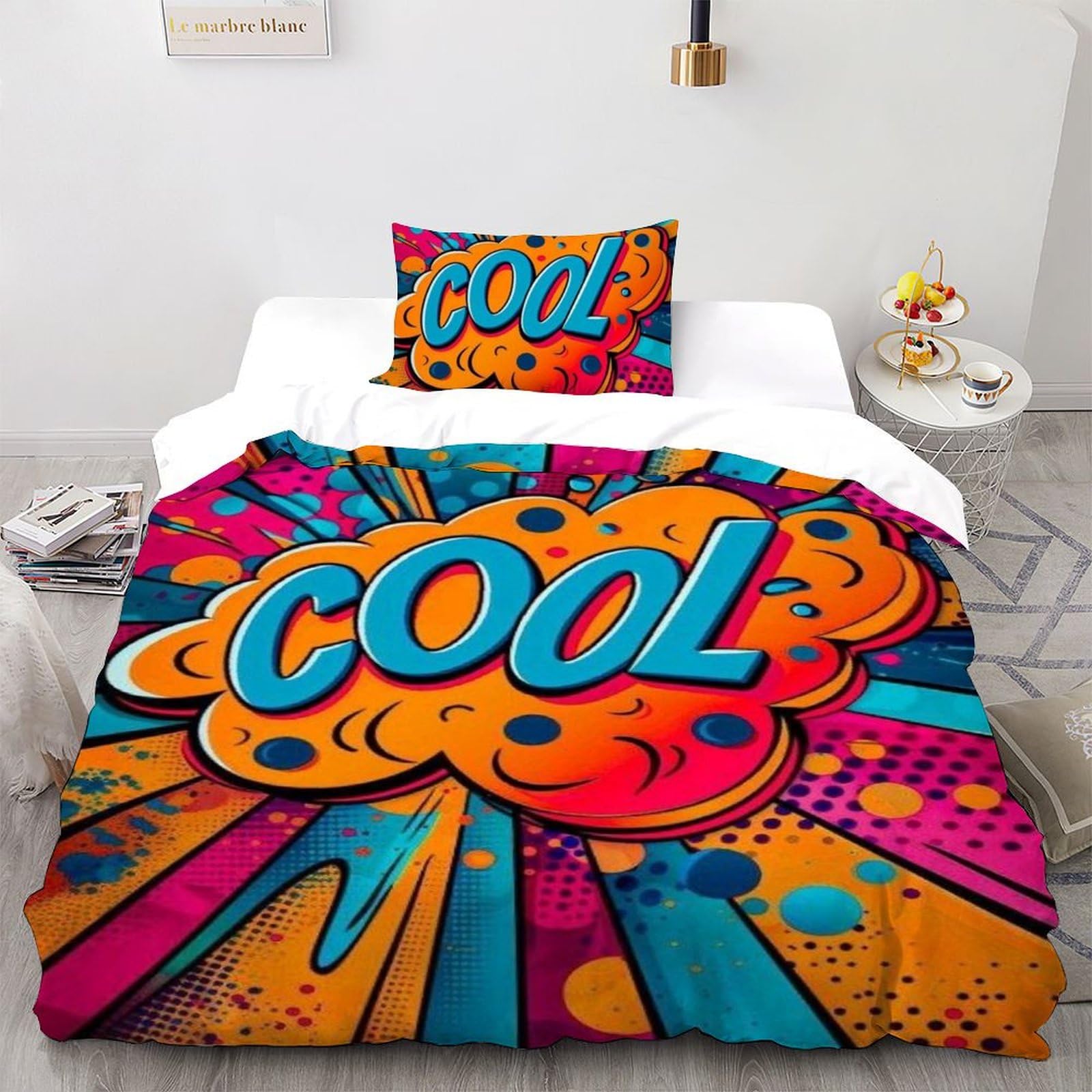 Housse de couette 135x200 cm en microfibre avec taie d'oreiller pour lit simple adulte