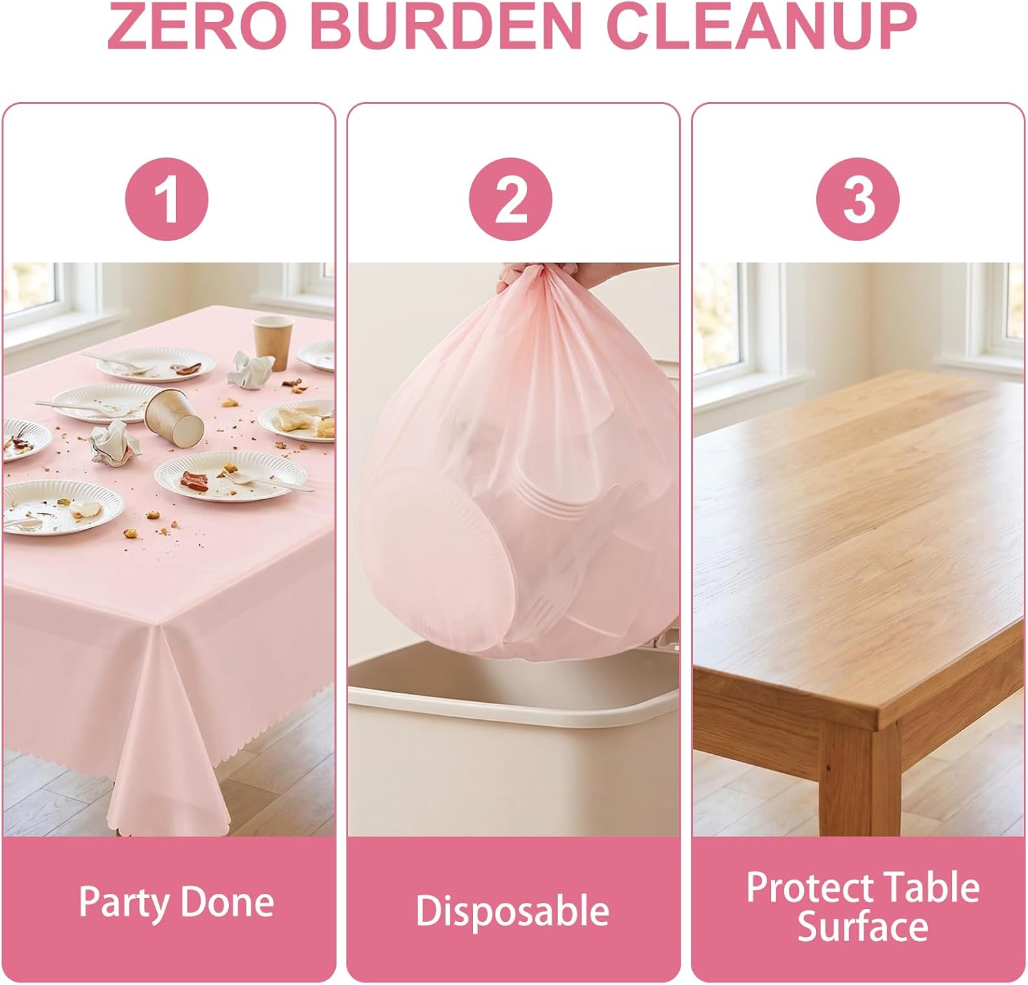 3 Pack Plastic Light Pink Tablecloths, 54 X 108Inch Disposable Spring Tablecloth Scalloped Pink Table Cloth for Rectangle Tables Table Cover for Girls Birthday Baby Bridal Shower Tea Party Wedding