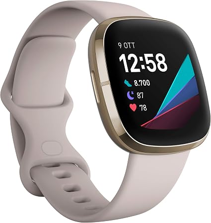 Fitbit Sense - Smartwatch Evoluto con Strumenti per la Salute del Cuore,  Gestione dello Stress, Monitoraggio della Temperatura Cutanea, Lunar  White/Soft Gold : Elettronica