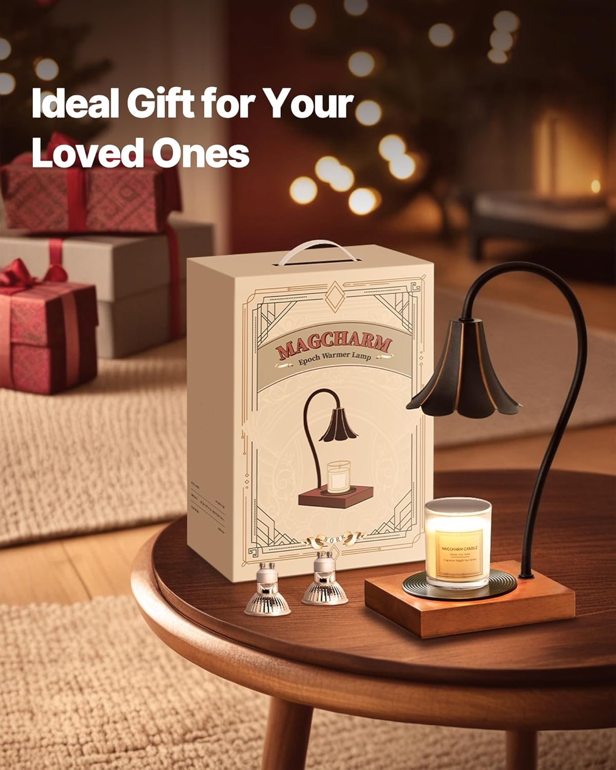 Epoch Candle Warmer Lamp with Timer & Stepless Dimmable, Electric Warmer Lamp for Jar Candles, Mid Century Modern Black Wax Melt with 2 Bulbs, Retro Decor House Warming Birthday Gifts for Her