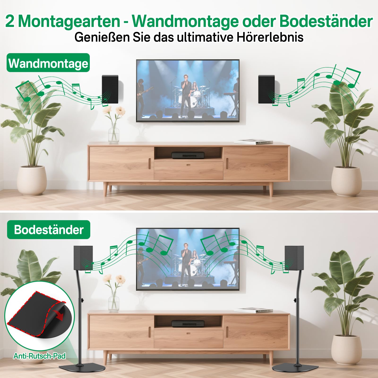 Lautsprecherständer-Paar für Samsung-Lautsprecherständer und Wandhalterung – 33" bis 42" höhenverstellbarer Bodenlautsprecherständer für Samsung Surround Sound-Rücklautsprecherständer