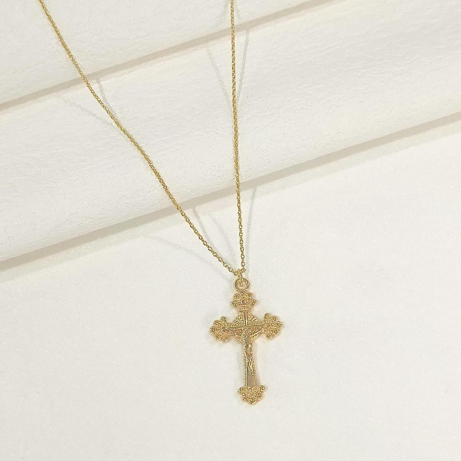 Partm Gold Cross Necklace for Women 14K Plated Dainty Pendant Cross Chain Faith Crucifix Choker Baptism Necklace for Women Trendy Religious Jewelry Hypoallergenic - Image 6