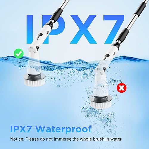 Miniatura 7 de Limpiador eléctrico giratorio 2024, nuevo limpiador de baño, cepillo de limpieza de ducha eléctrico con mango extensible y 4 cabezales de cepillo,