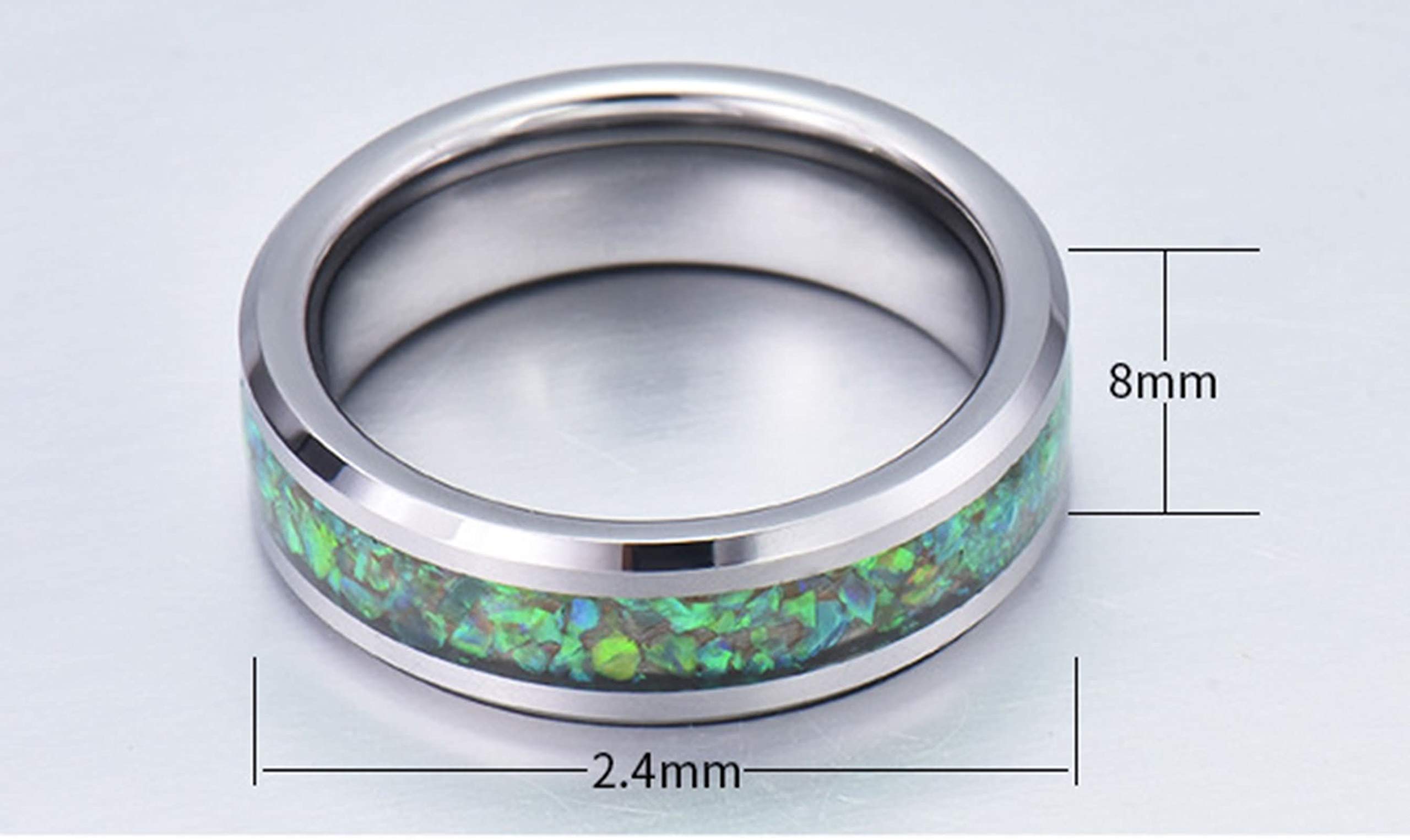 Anello Carburo di Tungsteno Anello Intarsio in Opale Comfort Fit Anello Tungsteno Personalizzabile 8MM Anello Promessa Argento Verde Misura 12-31