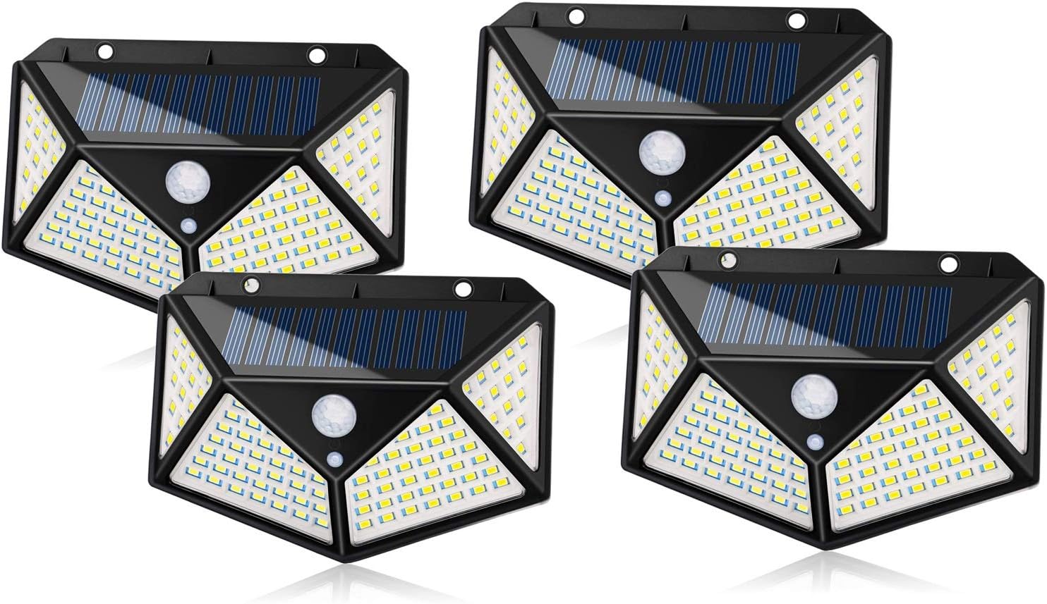 ADDCOOL Solar Light Outdoor 100 LED Waterproof Security Wall Night Light with Motion Sensor 270° Wide Angle for Pathway Porch Yard Garage Garden Fence Walkway Driveway (4pcs)