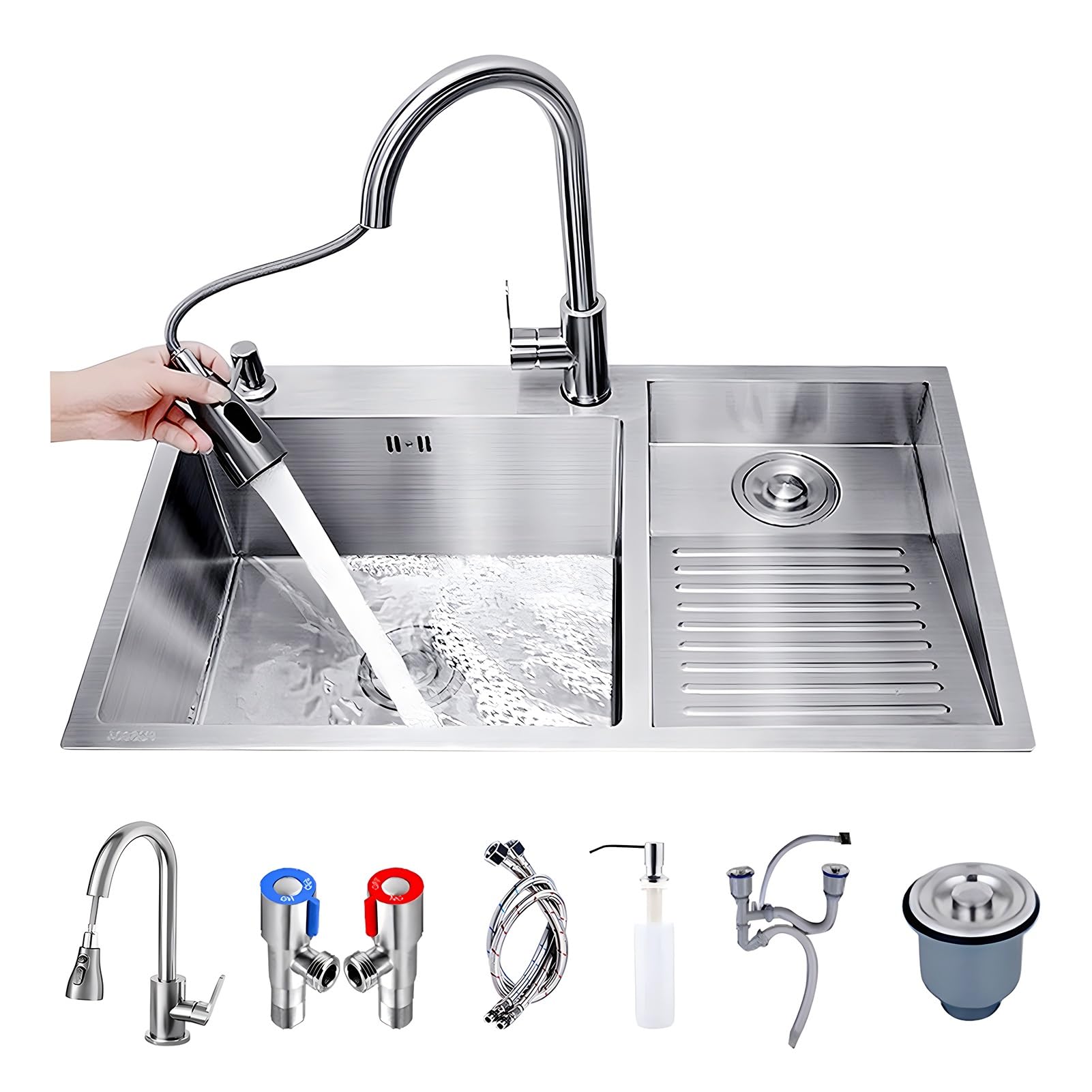 Piscine à linge en acier 304 pour buanderie moderne évier avec robinet extractible