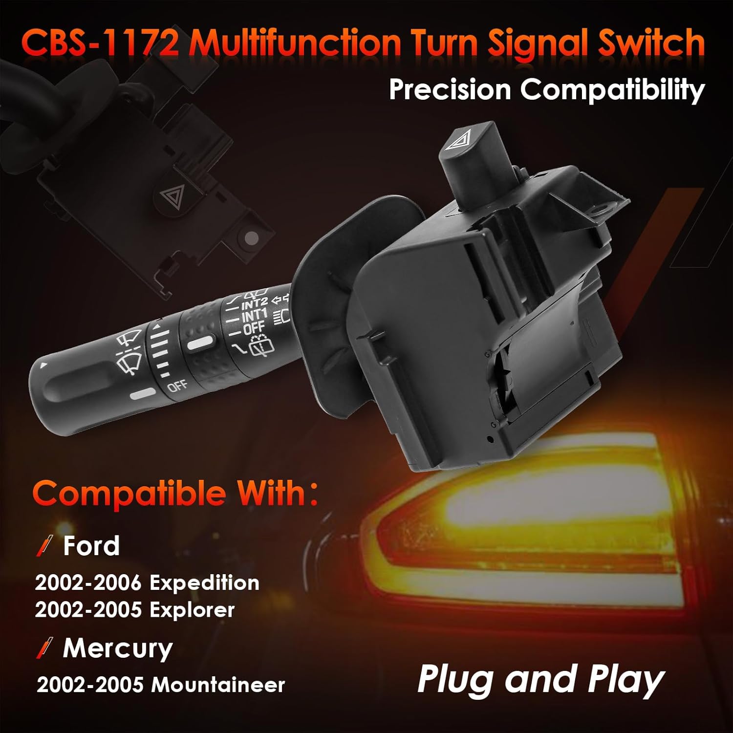 Turn Signal Switch Multifunction Windshield Wiper, Compatible With 2002-2006 Ford Expedition, 2002-2005 Ford Explorer & Mercury Mountaineer, Replaces# CBS-1172, SW3929, 2L2Z13K359AAB. Headlight Dimmer