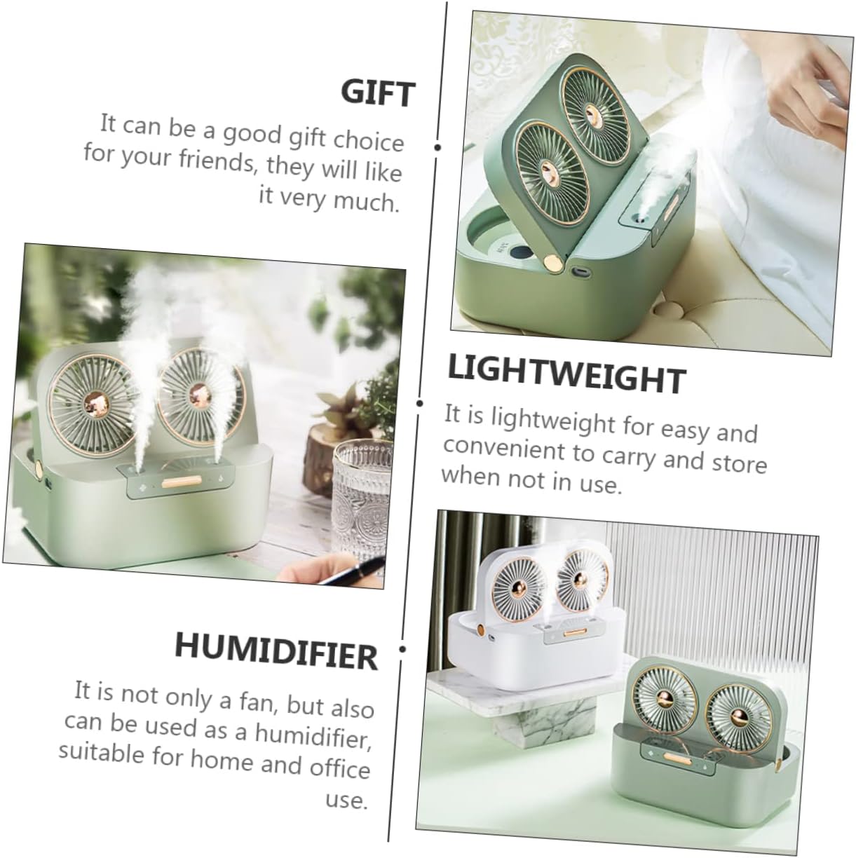 POPETPOP 1Set Rechargeable Humidification Fan Dual Spray Desktop Cooling Fan with Mist Tabletop Air Cooler for Home Office Use