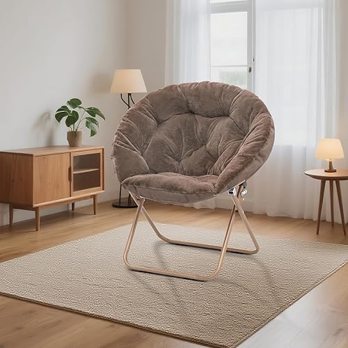 Miniatura 2 de MoNiBloom Silla redonda plegable de piel sintética para dormitorio, sala de estar, jardín, patio, marco de metal plegable, grande, cómoda,