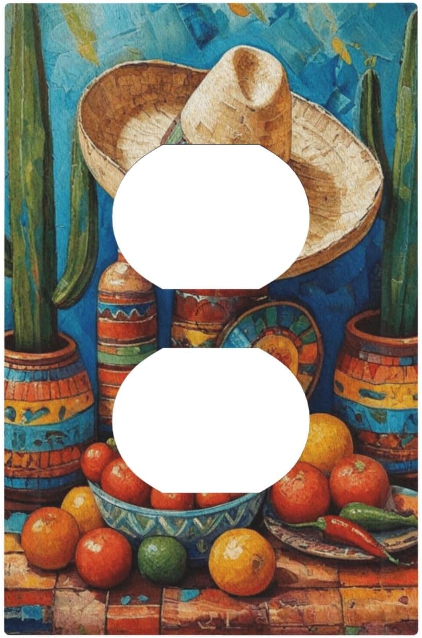 Decorative Art Light Switch Covers Mexican Sombrero & Serape Vibes 1 Gang Single Duplex Outlet Wall Plate Switchplate Electrical Faceplate for Home Decor