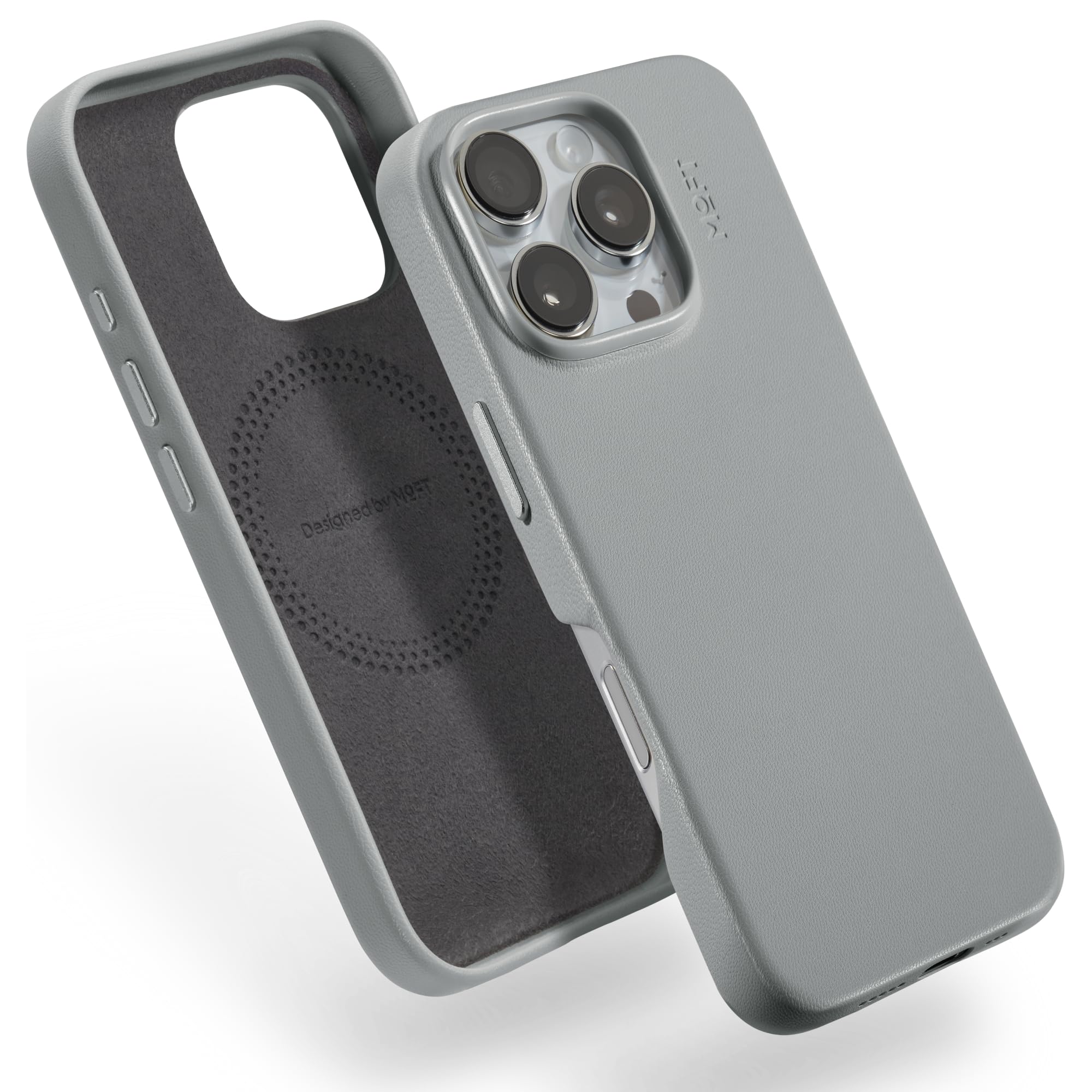 MOFT für iPhone 16 Pro Hülle, MOVAS Vegane Ledertasche Magnetische Hülle Kompatibel mit MagSafe, Weicher Anschlag, Farberhaltung, Fleckenresistent, Leicht zu Reinigen, Zement