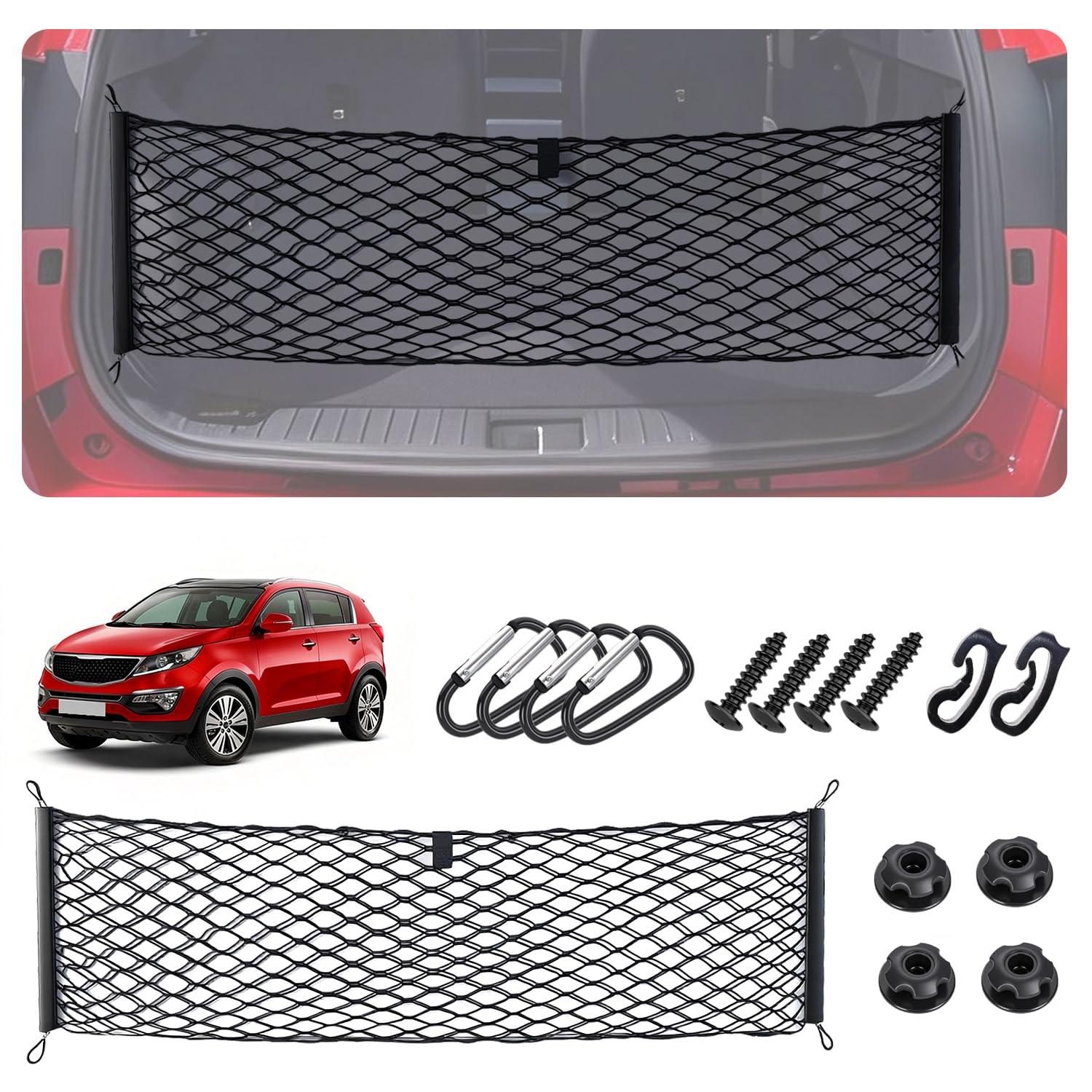 Envelope Style Cargo Net for Kia Sportage 2023-2025 2026 Accessories, Rear Trunk SUV Mesh Cargo Net, Upgraded 5mm Bungee &amp; Double-Layer Nylon Storage Tailgate Netting Grocery&amp;Tools Holder Organizer
