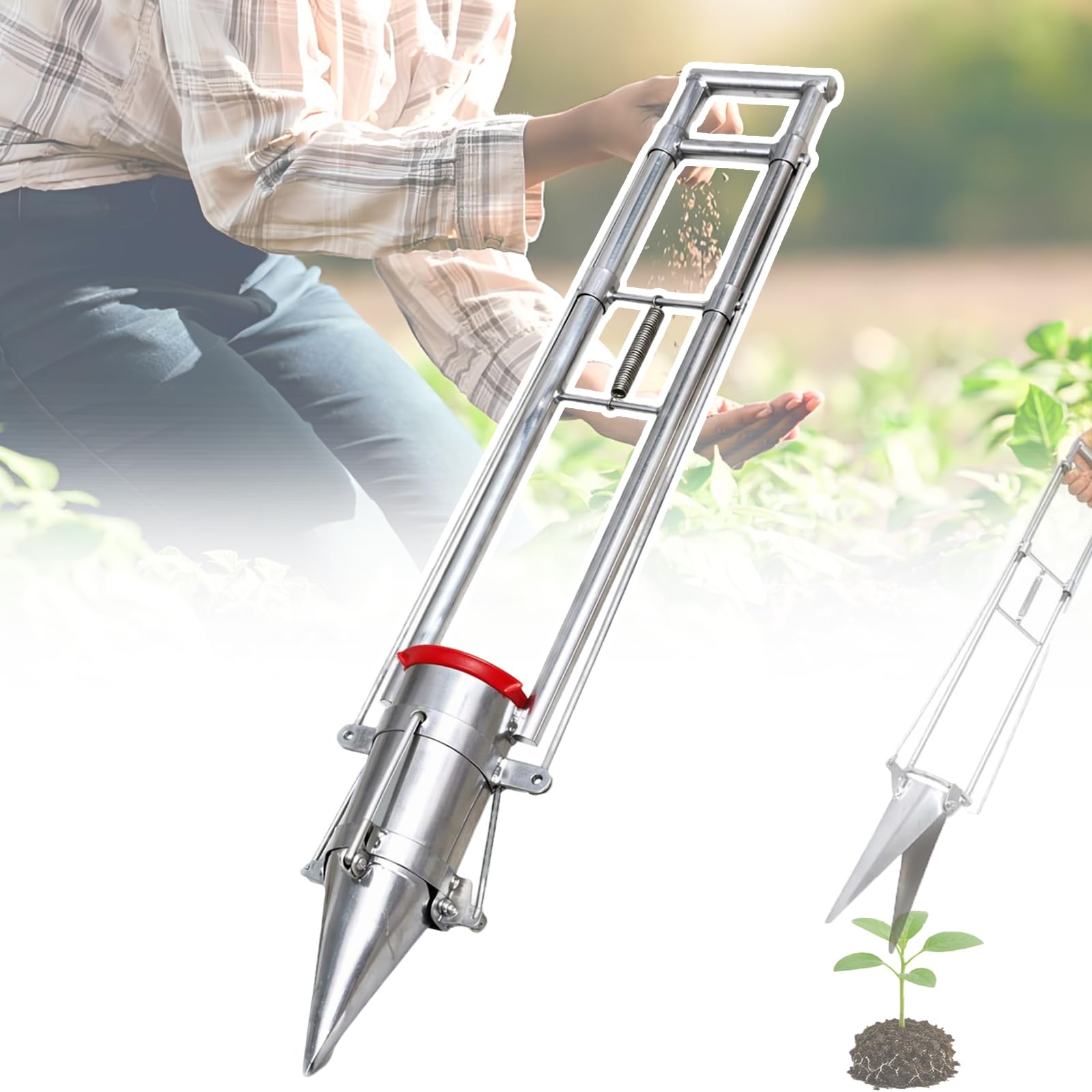 COYEUX Single Hand Pull Seedling Transplanter, Vegetable Young Plant Manual Bulb Planter, Long Handle Bend-Free, for Vegetable Flower Seedling Garden