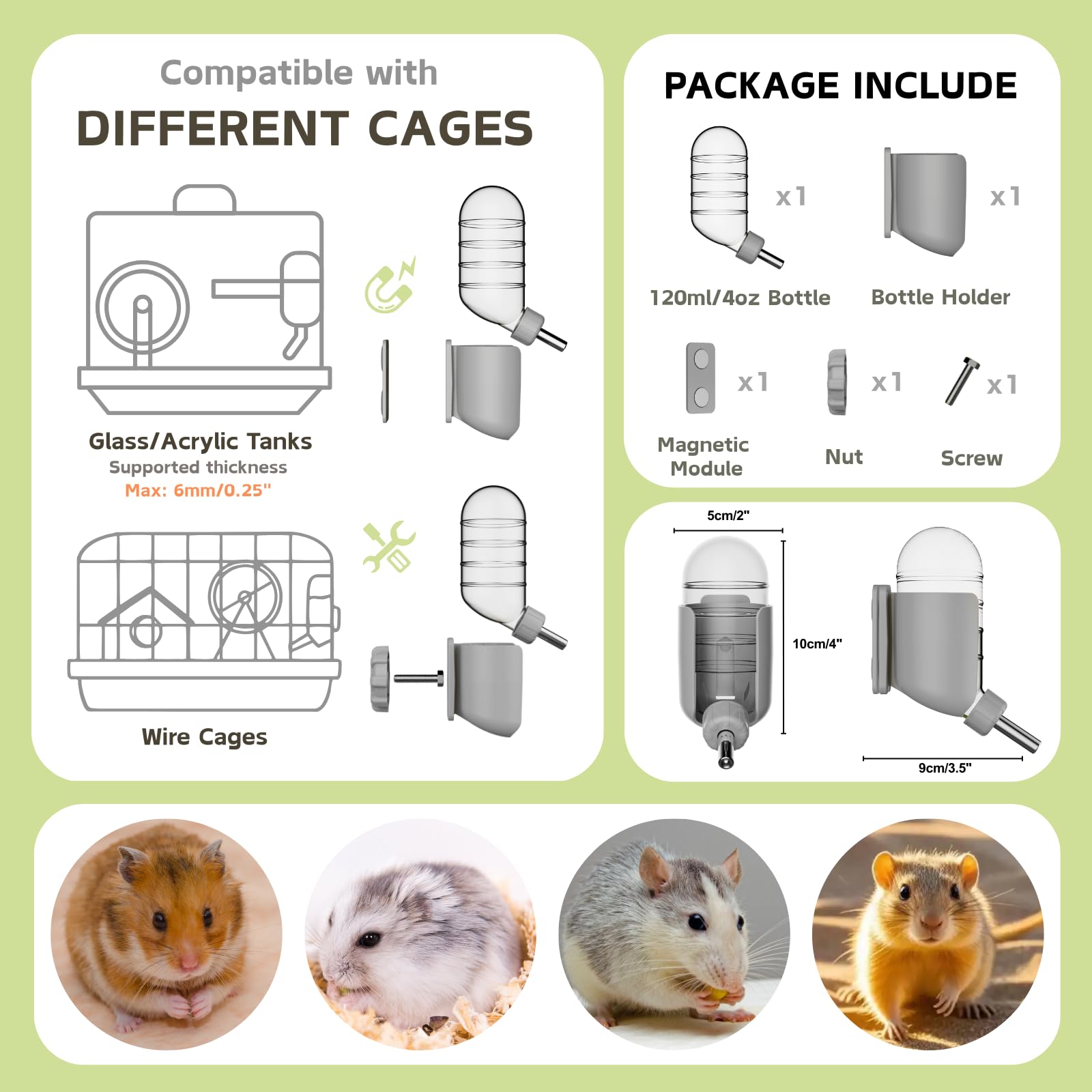Hamster Water Bottle with Magnetic Holder - Image 3