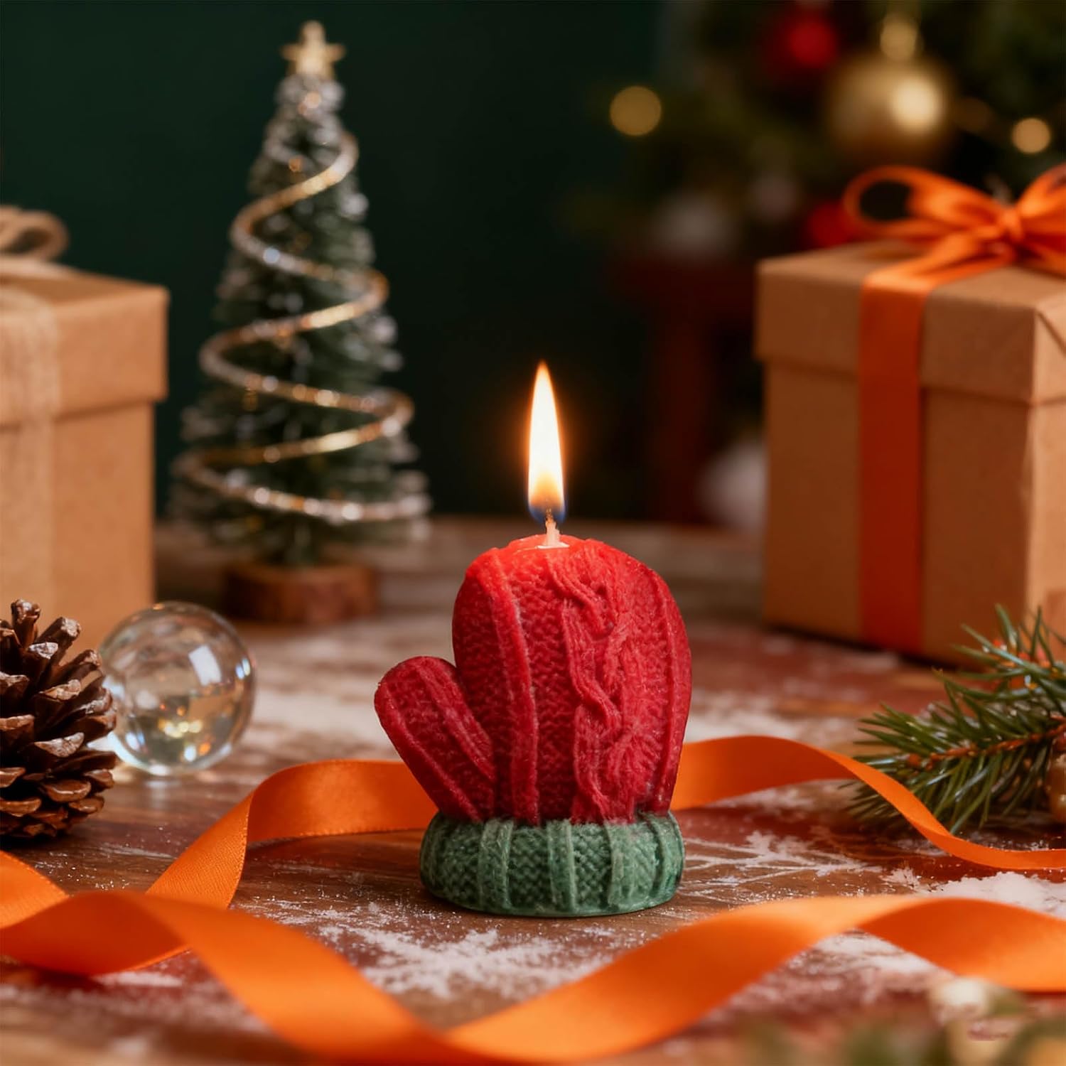 Cute Christmas Scented Candle Gift Set, Handmade Aromatherapy Soy Wax Candles, Festive Xmas Tree Glove Elk Gingerbread Man Decor for Holiday Table Centerpieces, Scented Present (Multicolor-B)