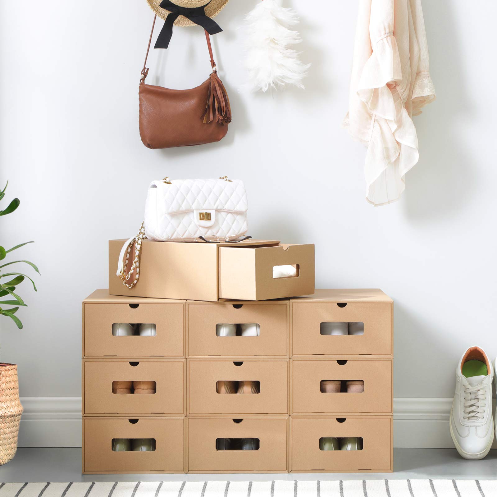 SONGMICS Cardboard Shoe Boxes, Set of 10, Shoe Storage Organizers