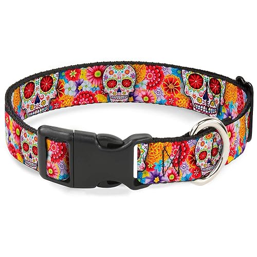 Buckle-Down Plastic Clip Collar - Sugar Skull Starburst White/Multi Color