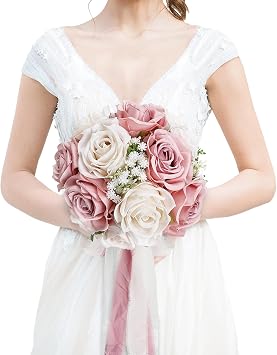 Dusty Pink & White Wedding Bouquet for Bride - Premade