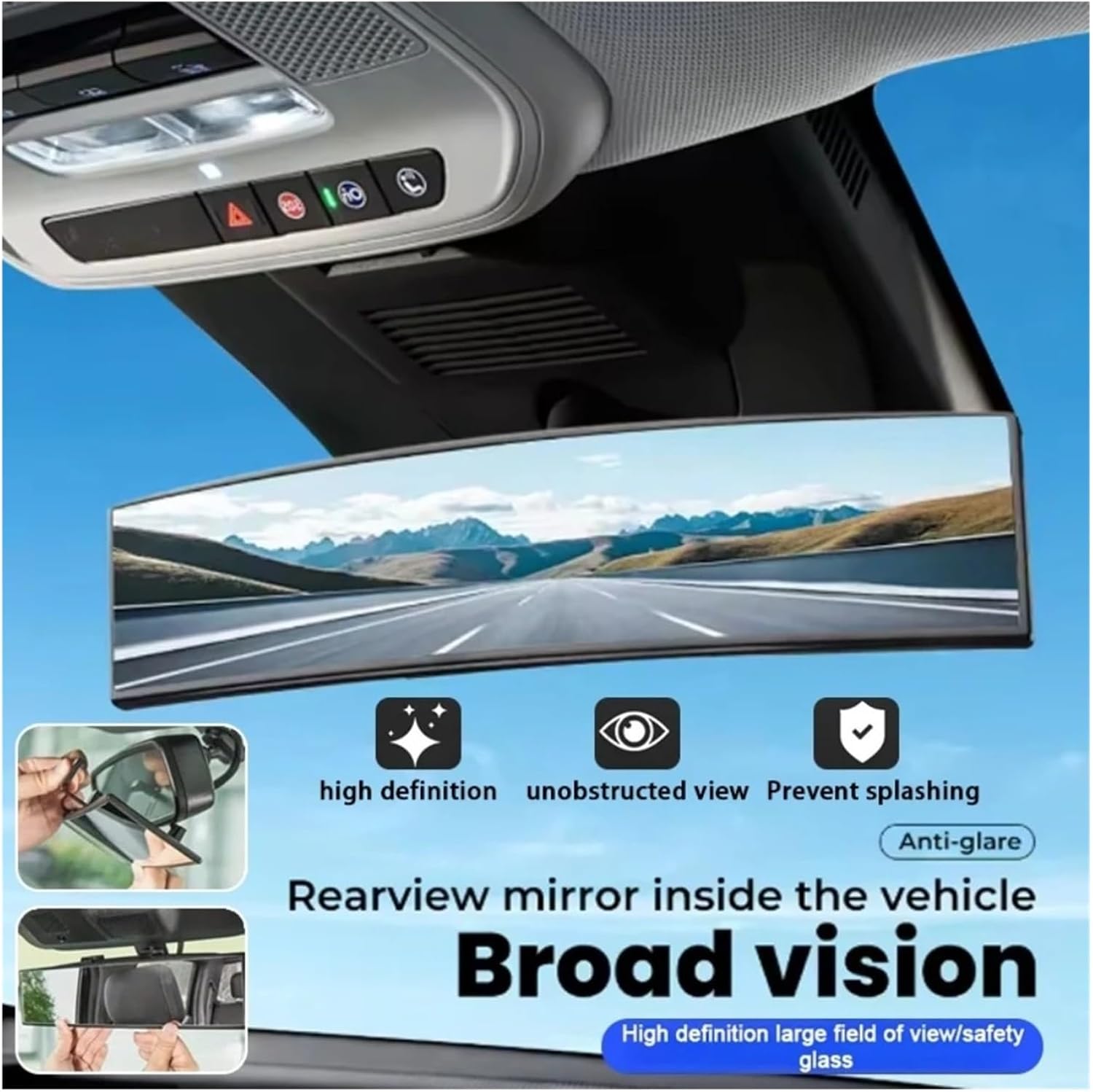 Rearview mirror, Interior rear view mirror Car Baby Mirrors Interior Rear View Mirror Wide Angle Convex Rearview Anti Glare Large, For Vision Panoramic Auxiliary Universal rears views mirrors