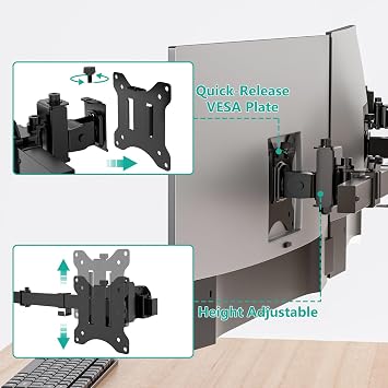 WALI Triple Monitor Wall Mount for 17 to 32 Inch, Computer Monitor Arm for 3 Screens, Swivel Tilt Wall Mount with Mounting Holes 75x75/100x100mm, Per Arm Holds Up to 15.4lbs (013ARM), Black