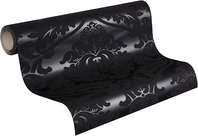 Livingwalls 552631 Classic Vintage Baroque Wallpaper in Black with Flock Damask Pattern